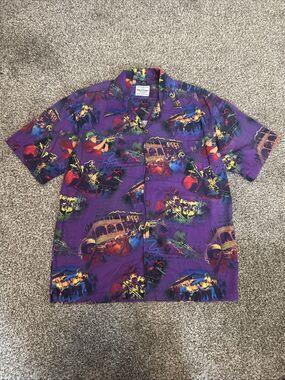 David Carey Originals Shirt Large Purple Jazz New Orleans Print Button Up